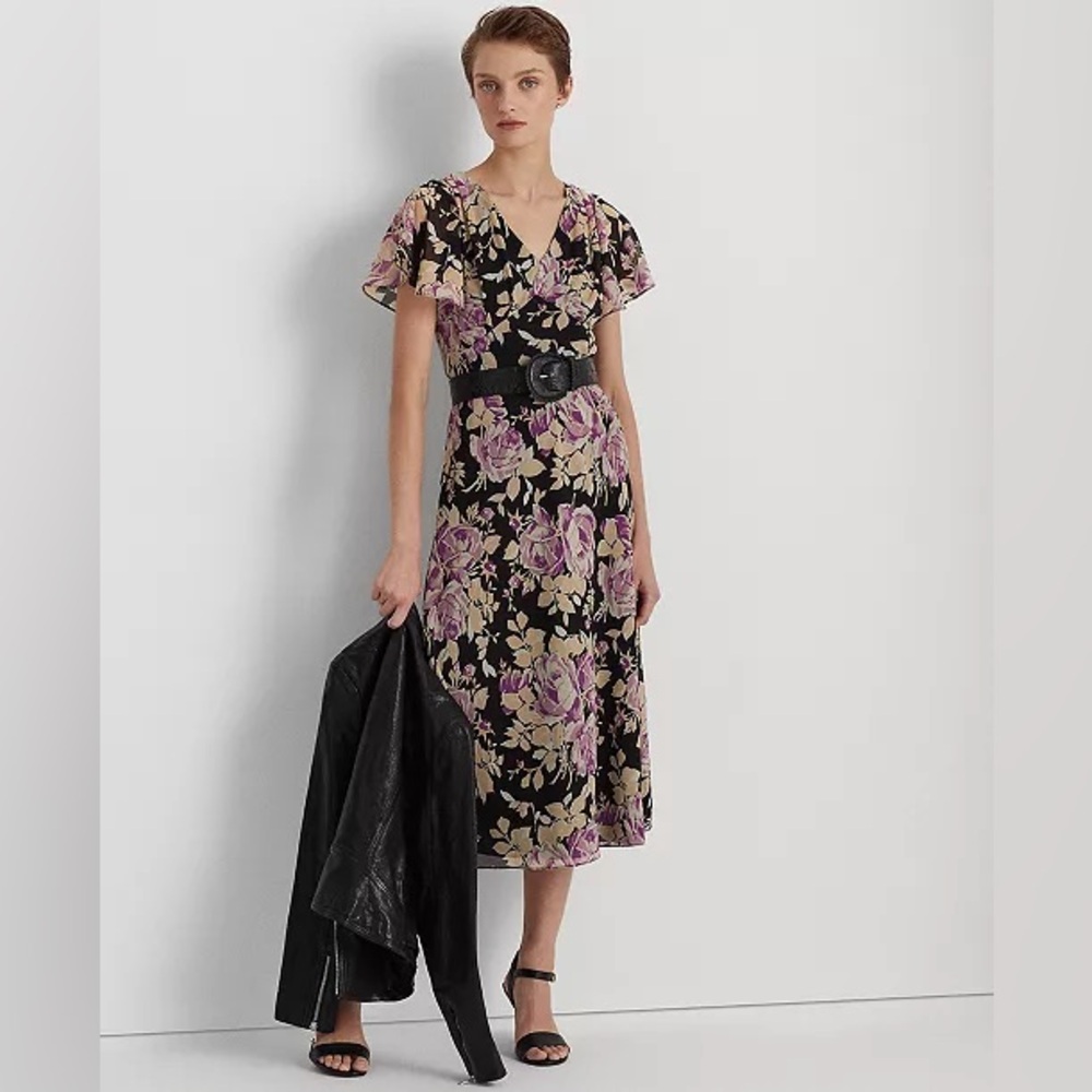 Lauren Ralph Lauren Women's Floral Crinkle Georgette Dress size 6